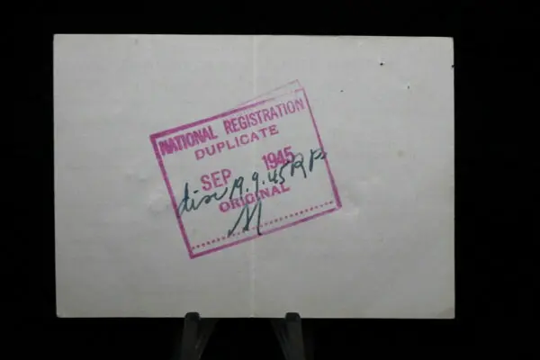 WW2 Canadian National Registration Regulations 1940 Reg Certificate