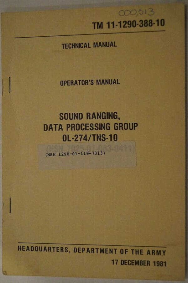 US Army Sound Ranging Operators 1981 Reference Book