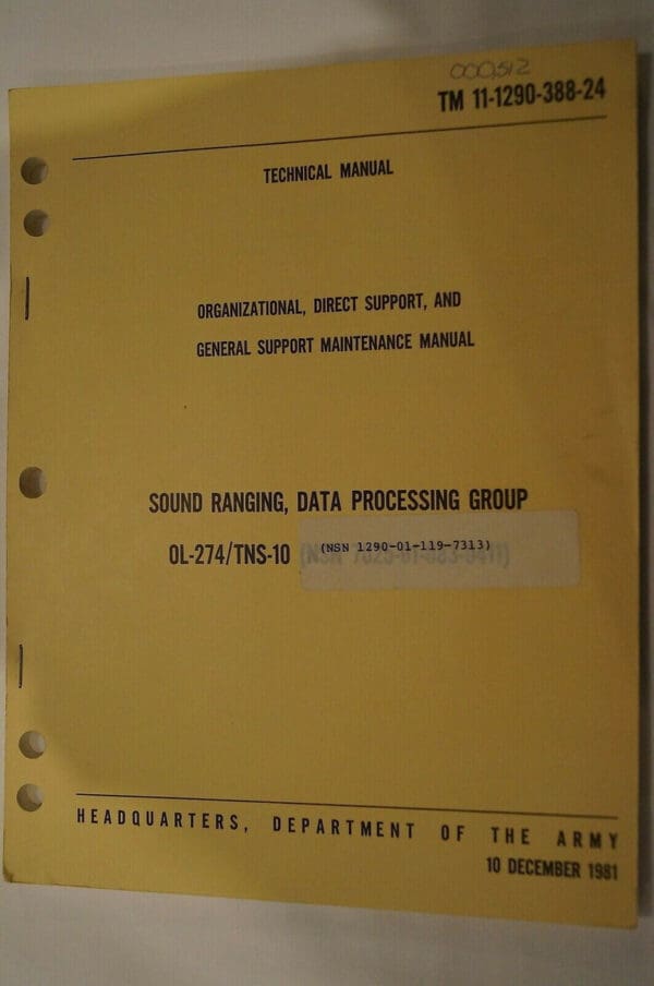 US Army Sound Ranging Maintenance 1981 Reference Book