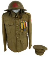 WW1 Canadian CEF 10th Battalion Helmet 7 Button Tunic Trench Cap Medals RARE