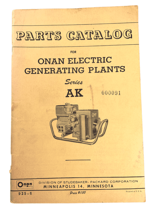 US Army ONAN electric Generating Plants Series AK Part Cat SC Reference Book