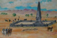 Original Vintage French Hussars Cavalry Obelisk War Memorial Framed Painting