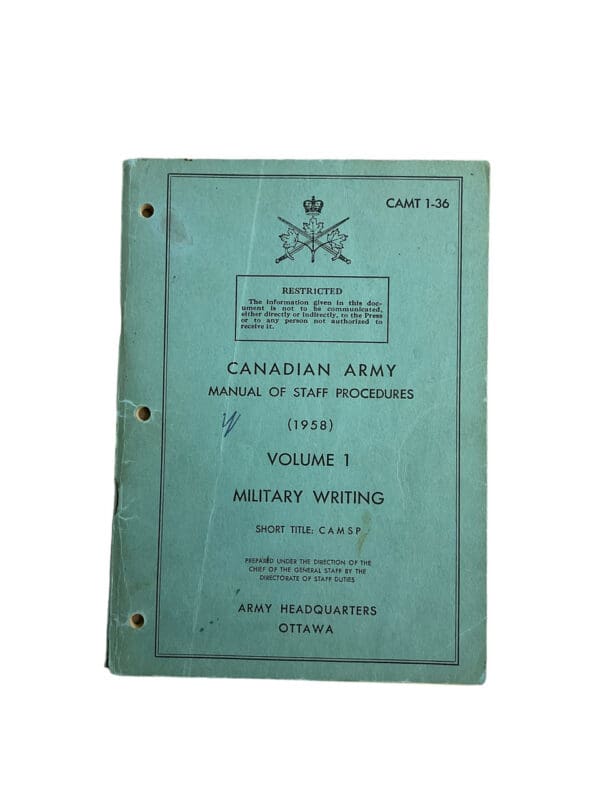 Canadian Army Manual Vol 1 Military Writing Softcover Reference Book