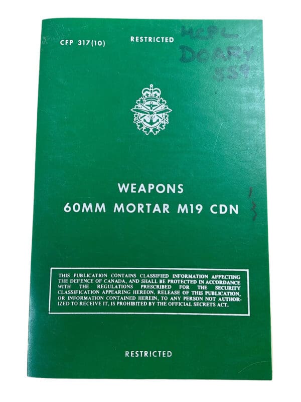 Canadian Forces Weapons 60mm Mortar M19 CDN Training Manual