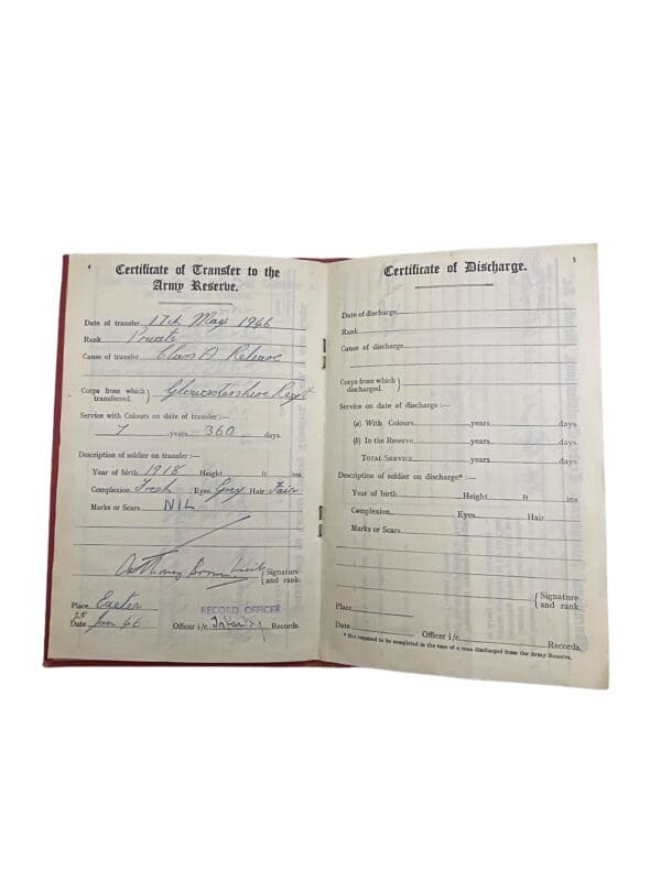 WW2 British Parachute Regiment Gloucestershire Certificate of Service Book - Image 3