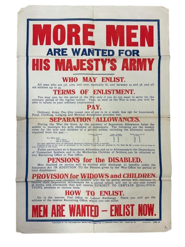 WW1 British BEF Recruiting Poster 32 X 21 1915 Dated