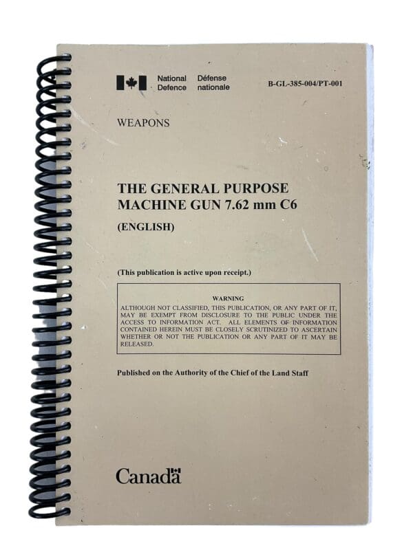 Canadian Forces The General Purpose Machine Gun 7 C6 Softcover Reference Book