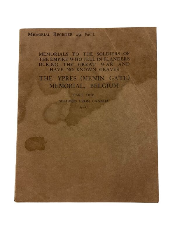 WW1 British BEF Memorial Register 29 Pt XXIX Ypres Menin Gate SC Reference Book