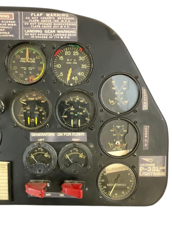 WW2 US USAAF P38 Lightning REPRODUCTION Instrument Panel with Original Instruments - Image 5