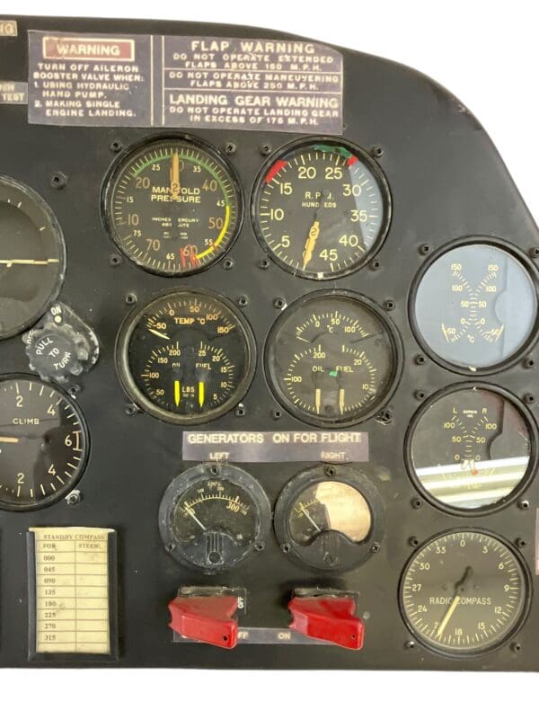 WW2 US USAAF P38 Lightning REPRODUCTION Instrument Panel with Original Instruments - Image 6