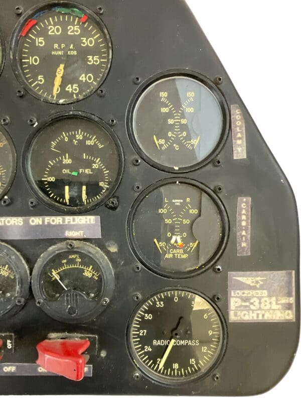 WW2 US USAAF P38 Lightning REPRODUCTION Instrument Panel with Original Instruments - Image 9