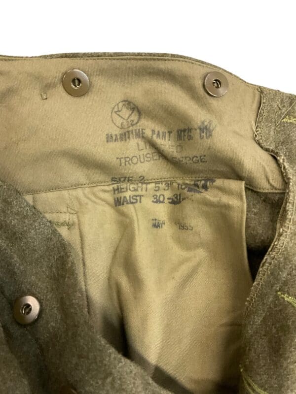 Canadian Army Battle Dress Trousers Pants Size 2 Dated 1955 - Image 5