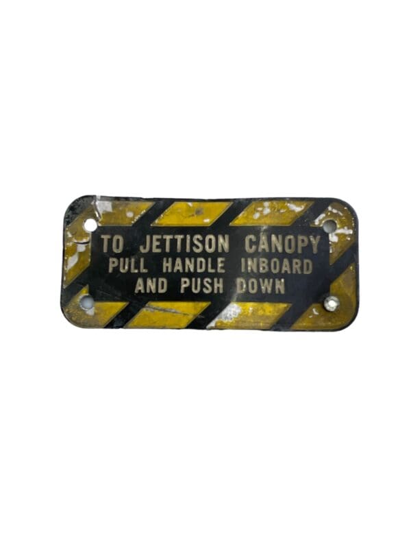 US Aircraft Canopy Jettison Instructions Data Tag