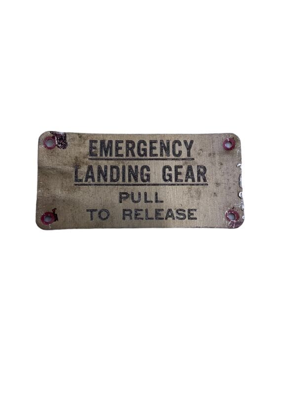 US Aircraft Emergency Landing Gear Instructions Data Tag