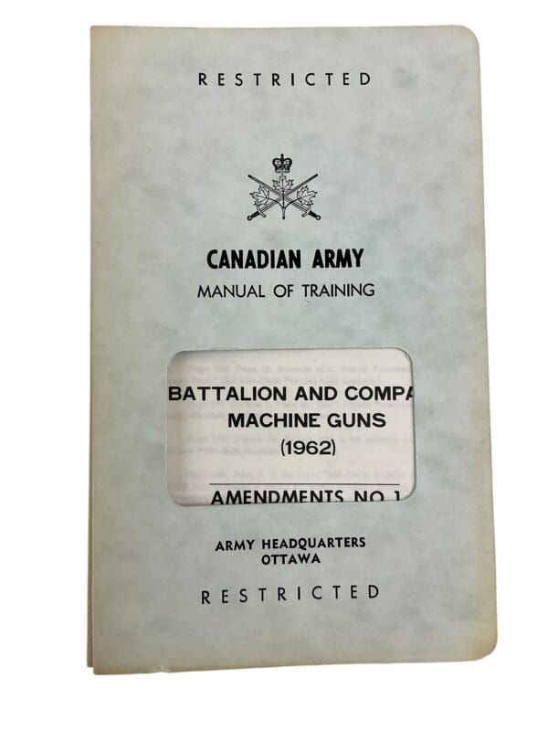 Canadian Forces Battalion And Company Machine Guns 1962 Training Manual