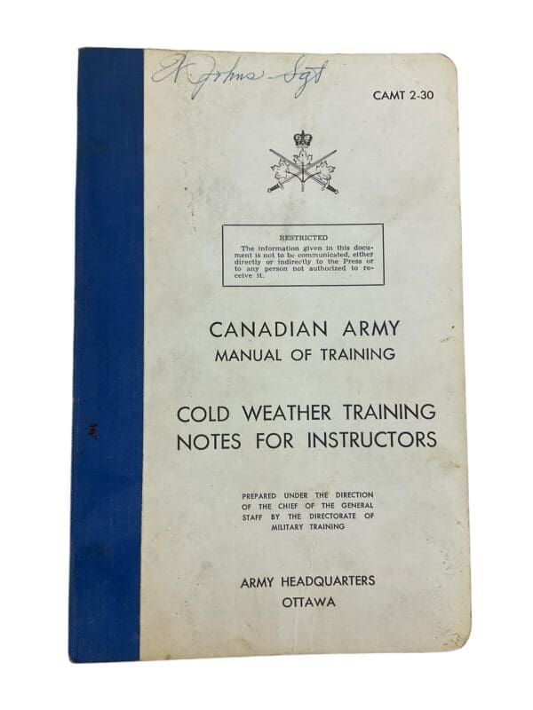 Canadian Forces Cold Weather Training Notes For Instructors 1962 Training Manual