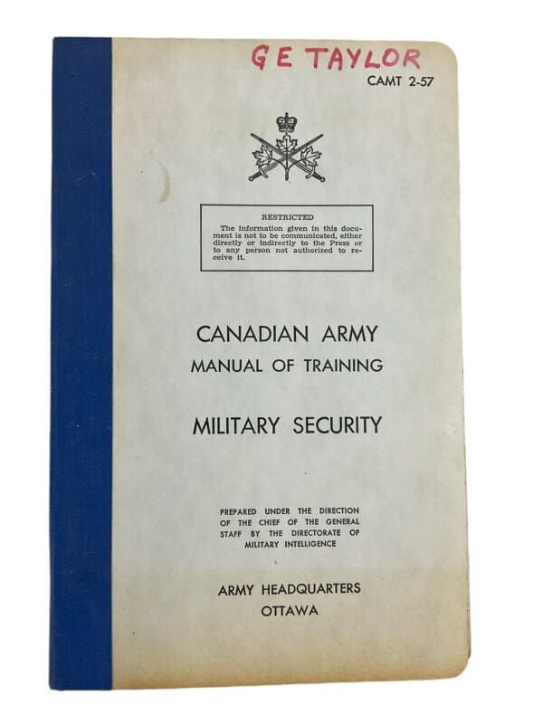 Canadian Forces Military Security 1962 Training Manual