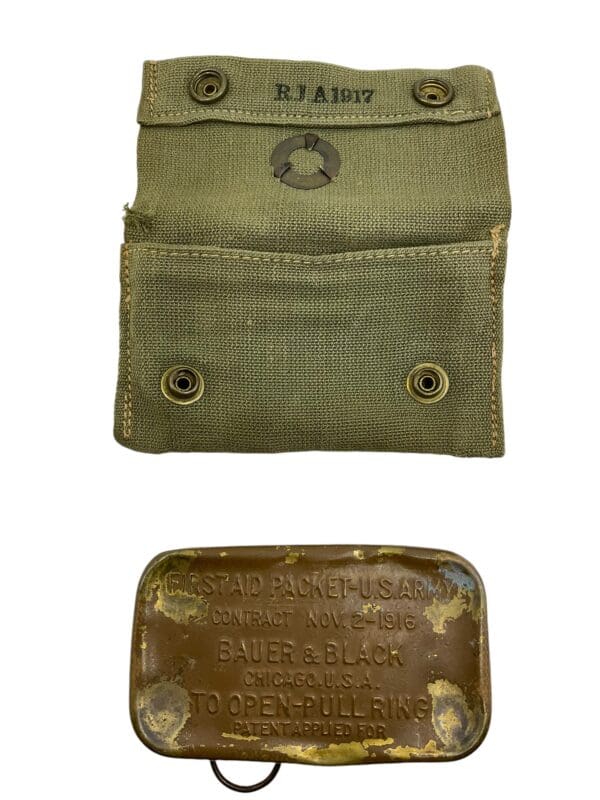 WW1 US AEF First Aid Pouch Unit Marked With First Aid Packet Dated 1917 - Image 4