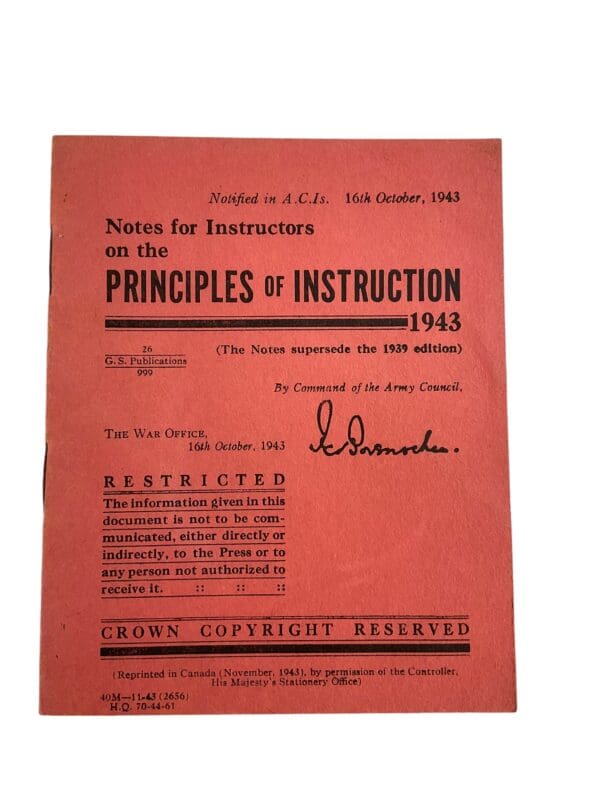 WW2 Canadian Army Principles Of Instruction 1943 Training Manual