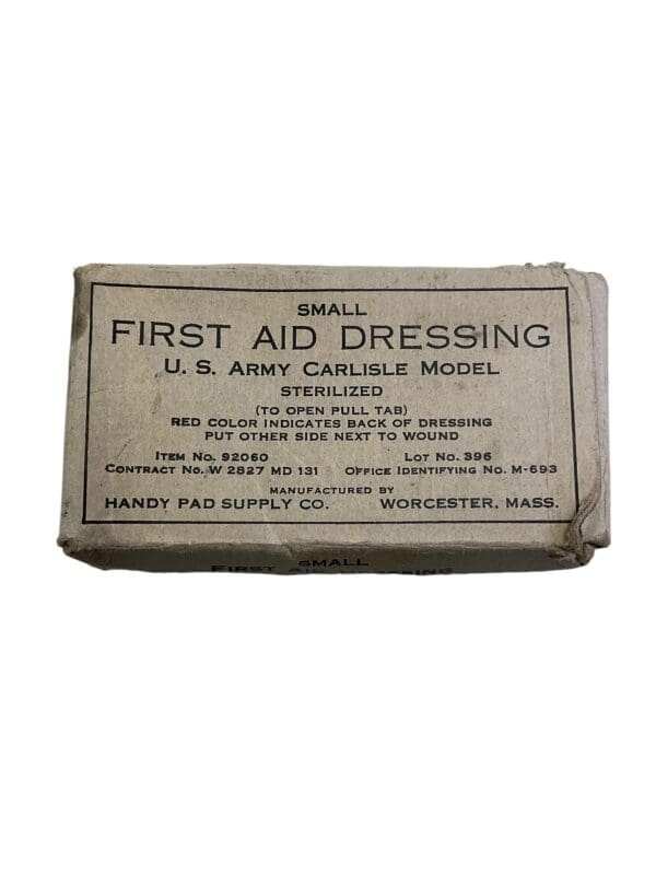 WW2 US Army Carlisle Small First Aid Dressing Cardboard With Contents