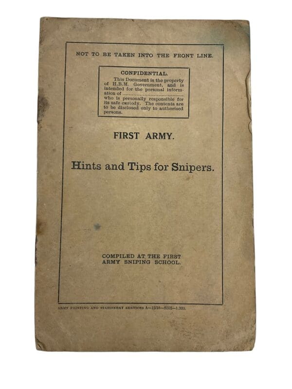 WW1 British Army BEF Hints And Tips For Snipers Training Manual