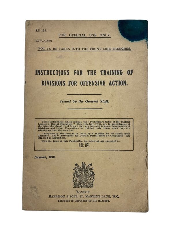 WW1 British Army BEF Training Of Divisions For Offensive Actions 1916 Training Manual