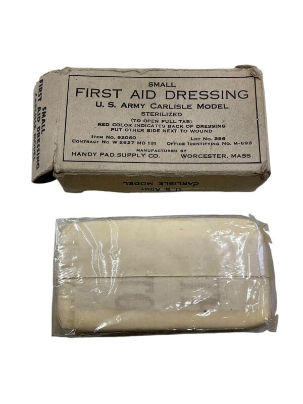 WW2 US Army Carlisle Small First Aid Dressing Cardboard With Contents