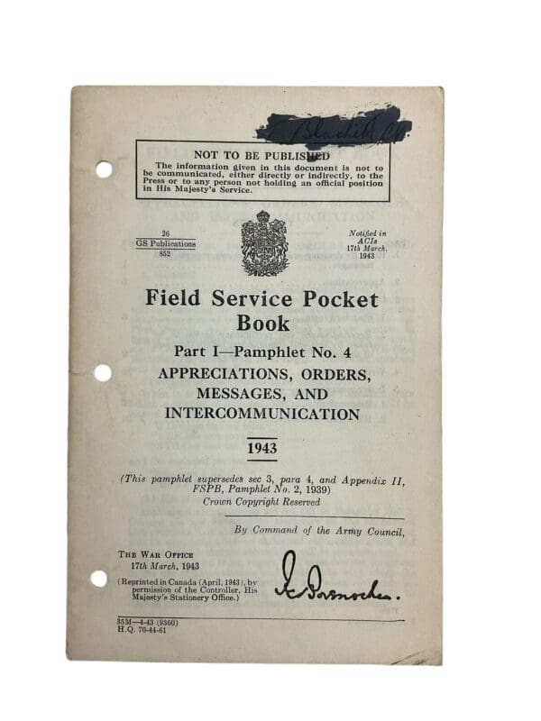 WW2 Canadian Army Part 1 No. 4 Messages And Intercommunication 1943 Training Manual