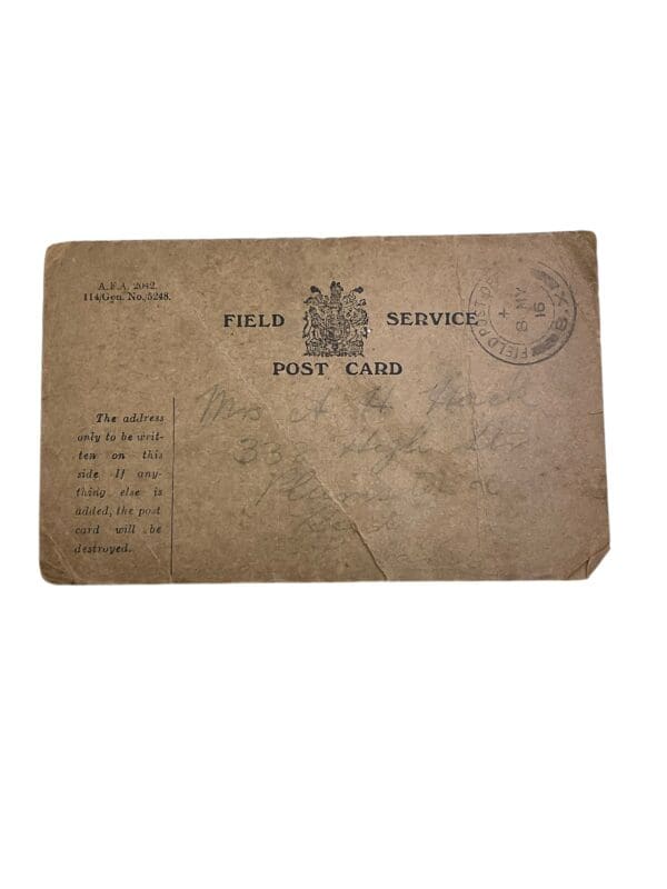 WW1 British Field Service Post Card 1916 Dated