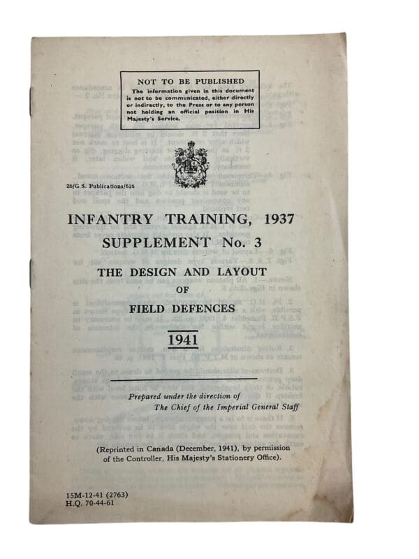 WW2 Canadian Army No. 3 Layout Of Field Defences 1941 Training Manual