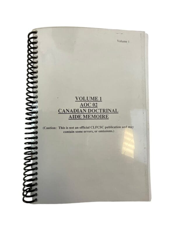 Canadian Forces Vol 1 AOC 02 Canadian Doctrinal Aide Memoire Softcover Reference Book