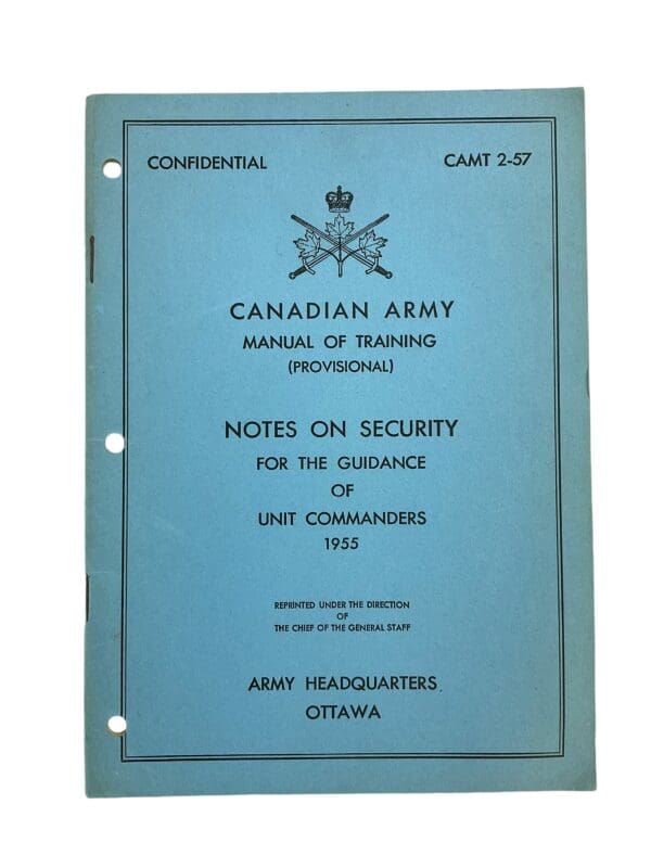 Canadian Forces Notes On Security 1955 Training Manual