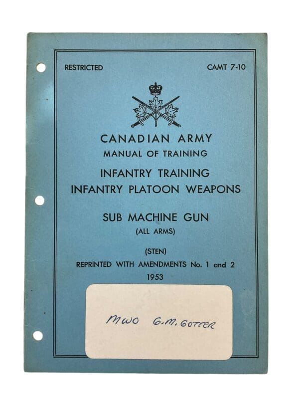 Canadian Forces Sub Machine Gun Sten 1953 Training Manual