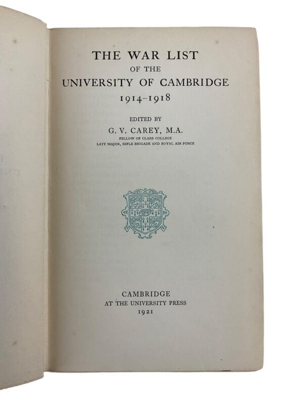 WW1 Britain BEF The War List Of The University Of Cambridge Reference Book