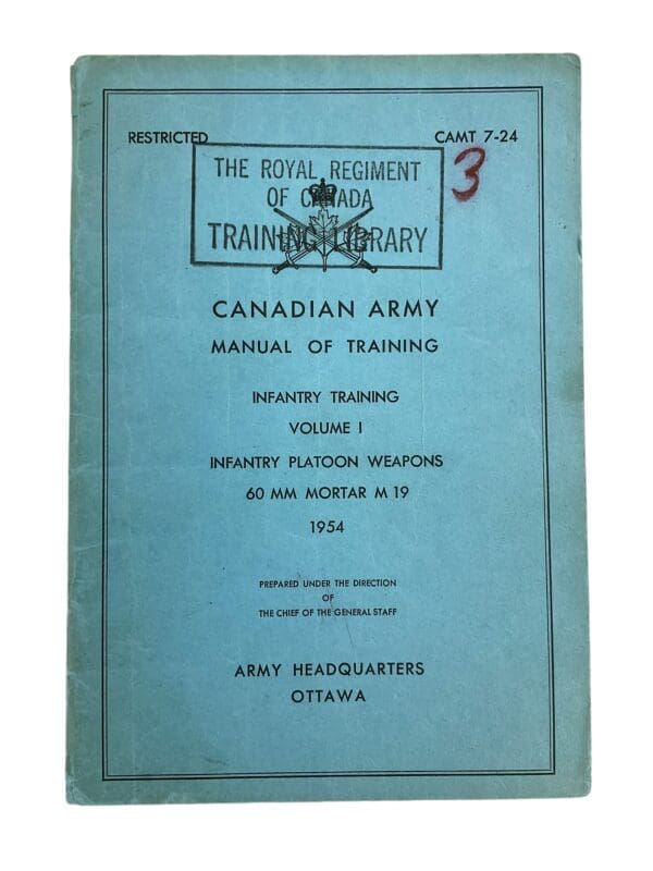 Canadian Forces 60 MM Mortar M19 Volume 1 1954 Training Manual