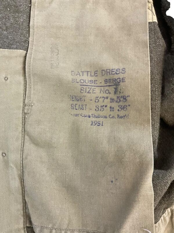 Canadian Korean War RCR Battle Dress Jacket Dated 1951 Named - Image 9