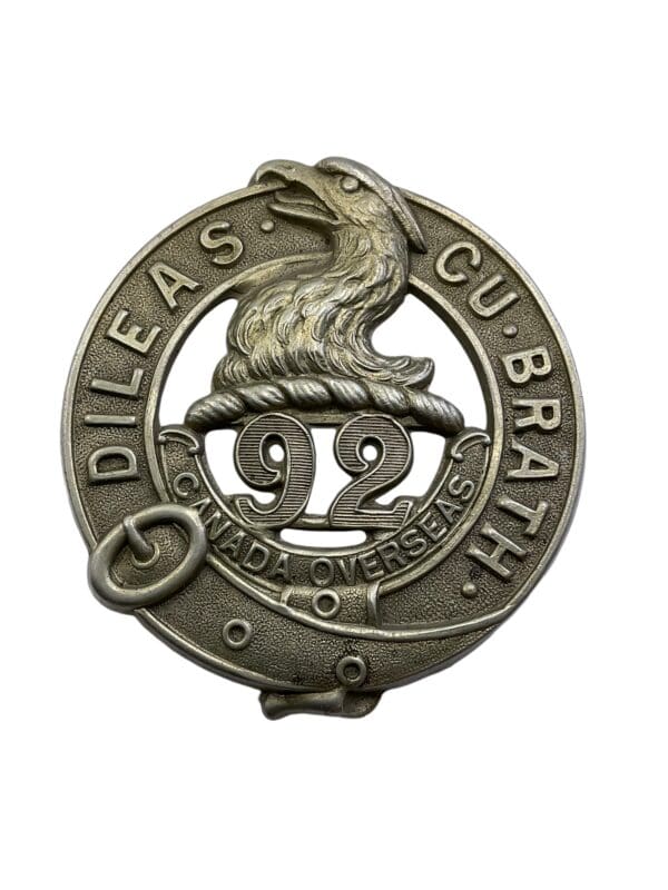 WW1 Canadian CEF 92nd Battalion Large Numbers 48th Highlanders Cap Badge