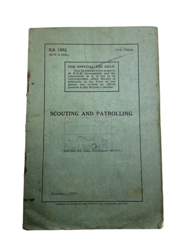 WW1 Canadian CEF Scouting and Patrolling 1917 Softcover Reference Manual