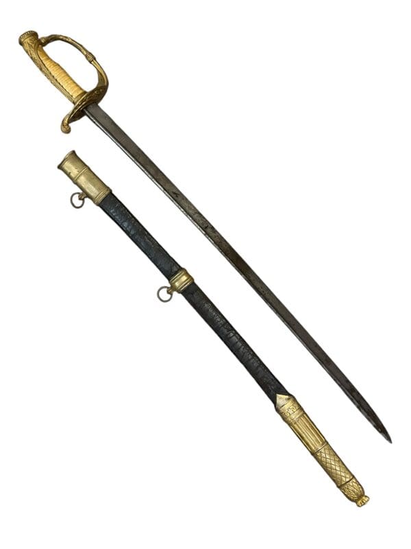 French Napoleonic Navy Officers Sword with Scabbard Bone Handle 26 Inch Blade