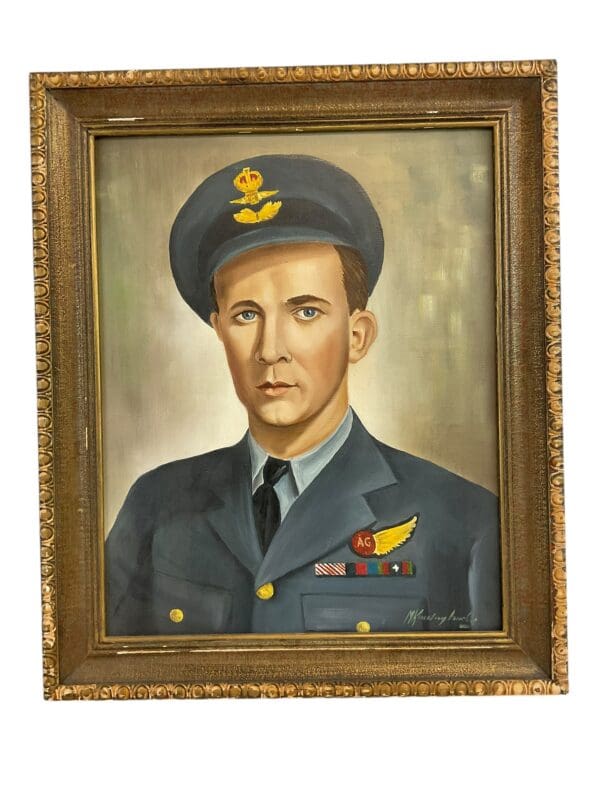 WW2 RCAF Air Gunner DFM Winner Portrait Framed Acrylic Painting 24.5" x 20.5"