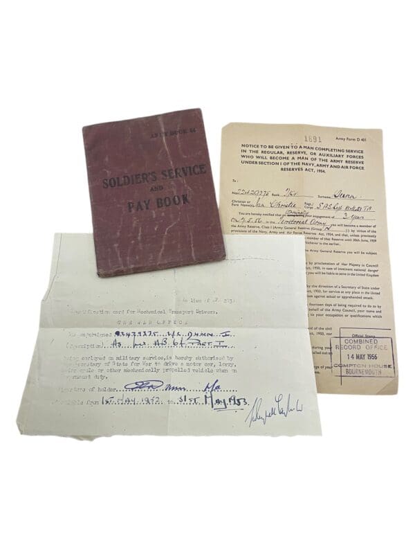 British Soldiers Service Pay Book 21st SAS Artist Rifles Tpr Dunn