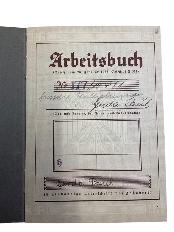 WW2 German Arbeitsbuch Employment Record Book - Gerda