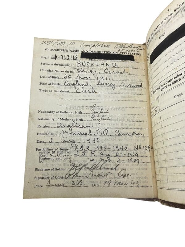 WW2 Canadian Soldiers Service Pay Book Victoria Rifles of Canada