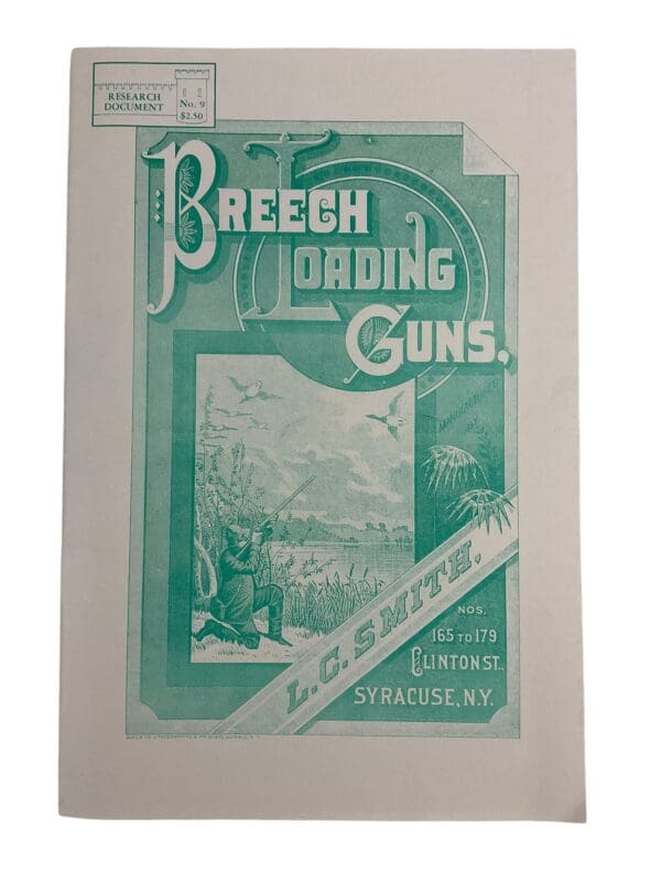 US Breech Loading Guns LC Smith Research Document No 9 Softcover Reference Book