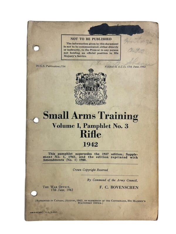 WW2 Canadian Small Arms Training Vol 1 Pamp 3 Rifle 1942 Softcover Reference Book