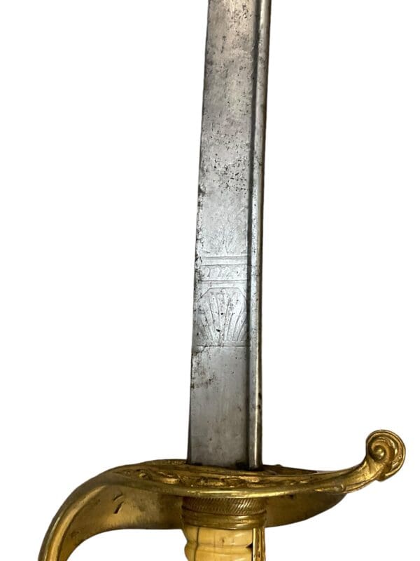 French Napoleonic Navy Officers Sword with Scabbard Bone Handle 26 Inch Blade - Image 15