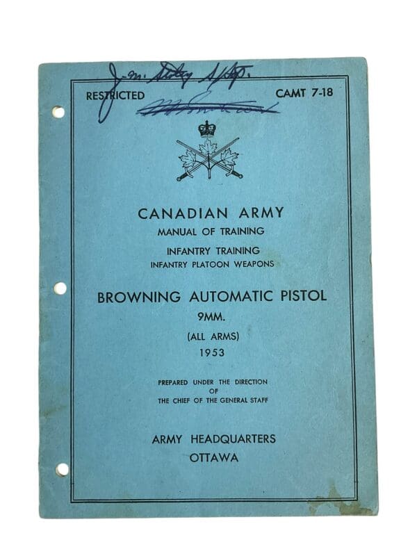 Canadian Army Browning Automatic Pistol 9mm 1953 Softcover Reference Book