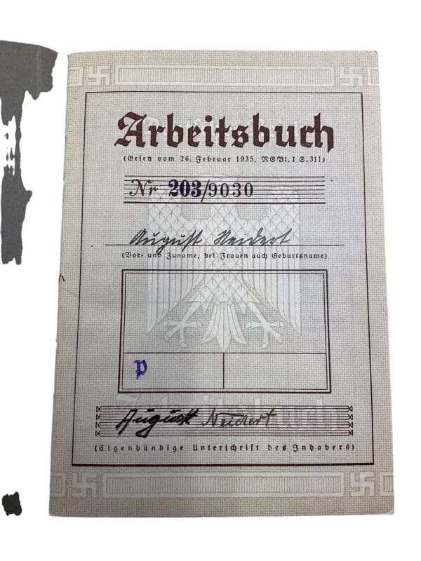 WW2 German Arbeitsbuch Employment Record Book - Neidert