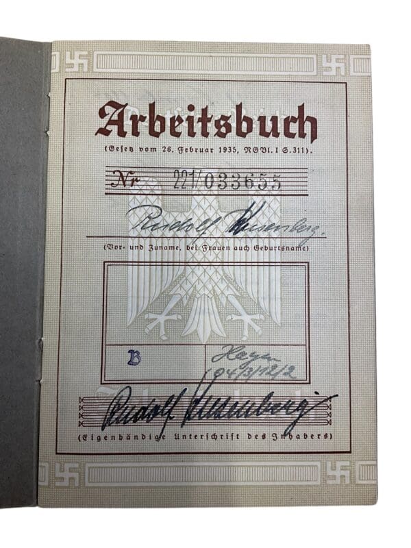 WW2 German Arbeitsbuch Employment Record Book - Kusenberg