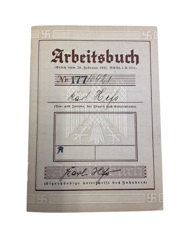 WW2 German Arbeitsbuch Employment Record Book - Hefs